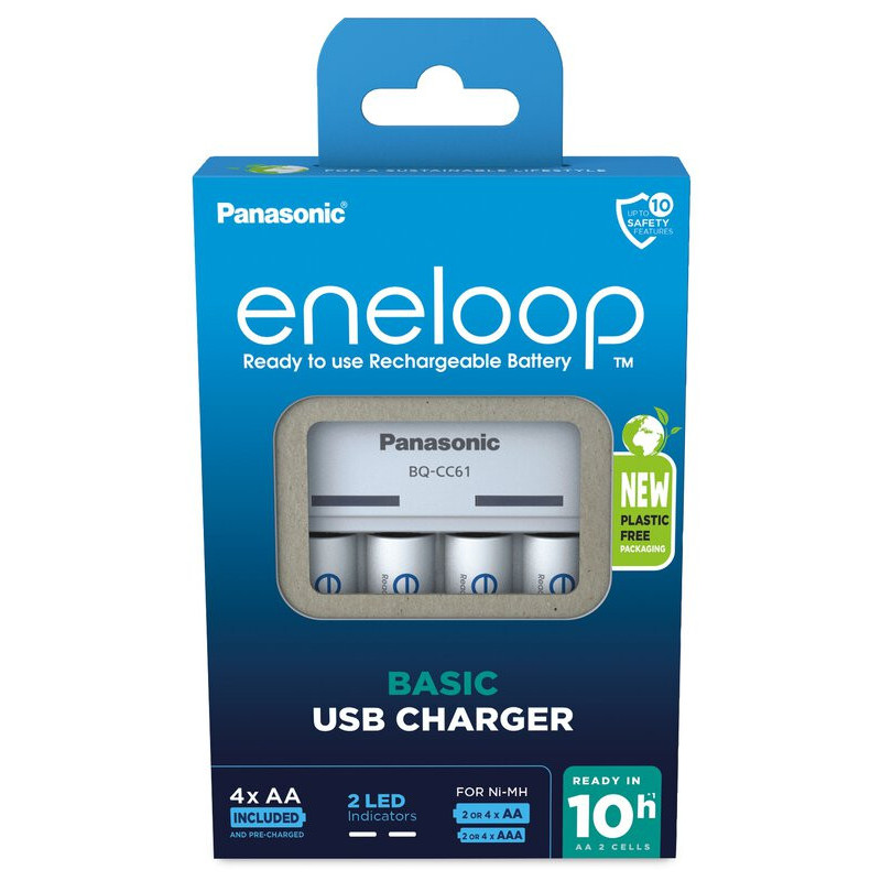 Chargeur Panasonic Eneloop USB Charger BQ CC61 Avec 4 Piles AA 2000mAh