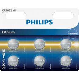 6 Piles Bouton Lithium Philips 3V / CR2032
