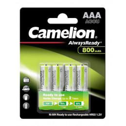 4 Piles Rechargeables Camelion AAA / HR03 800mAh Always Ready