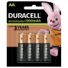 4 Piles Rechargeables Duracell 1300mAh AA / HR6