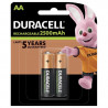 2 Piles Rechargeables Duracell 2500mAh AA / HR6