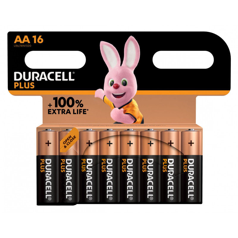 16 Piles Alcaline Duracell Plus AA / LR6